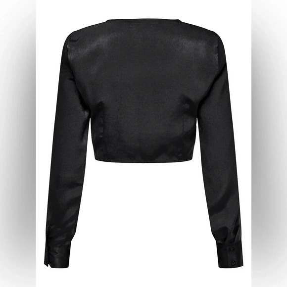 Only Satin Black Mille Cropped Satin Twist  Crop Top With Balloon Sleeves Large - Picture 2 of 10